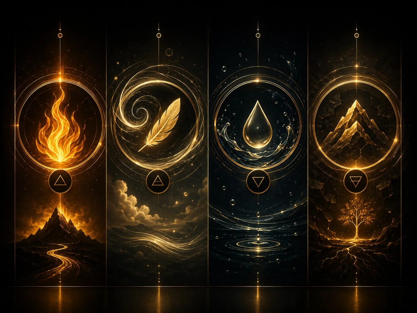 Ilustração simbólica da avaliação Os 4 Elementos da Alma